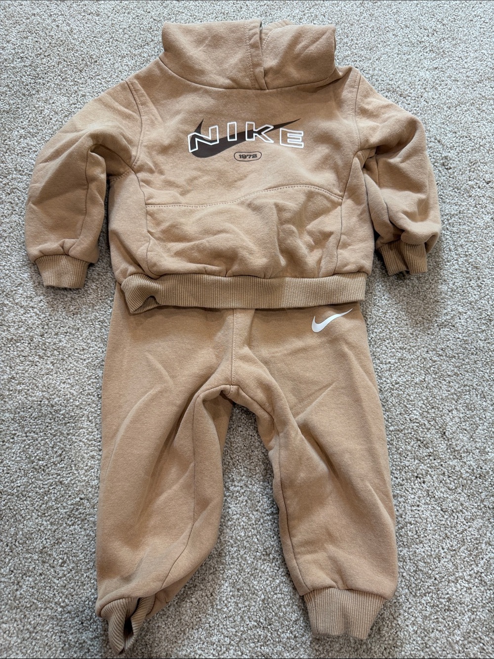 Nike Tan Fleece One-Piece Footie with Logo